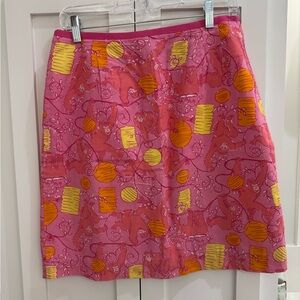 Lilly Pulitzer Pink/Orange/Yellow Swinging Monkey with Lanterns Print Skirt